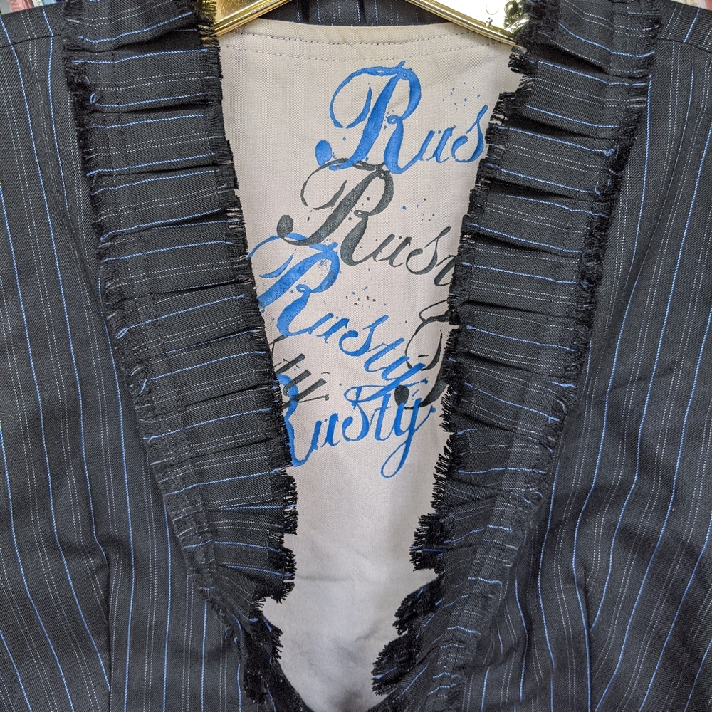 Distressed Ruffle Pinstripe Blazer - Picture 3 of 5